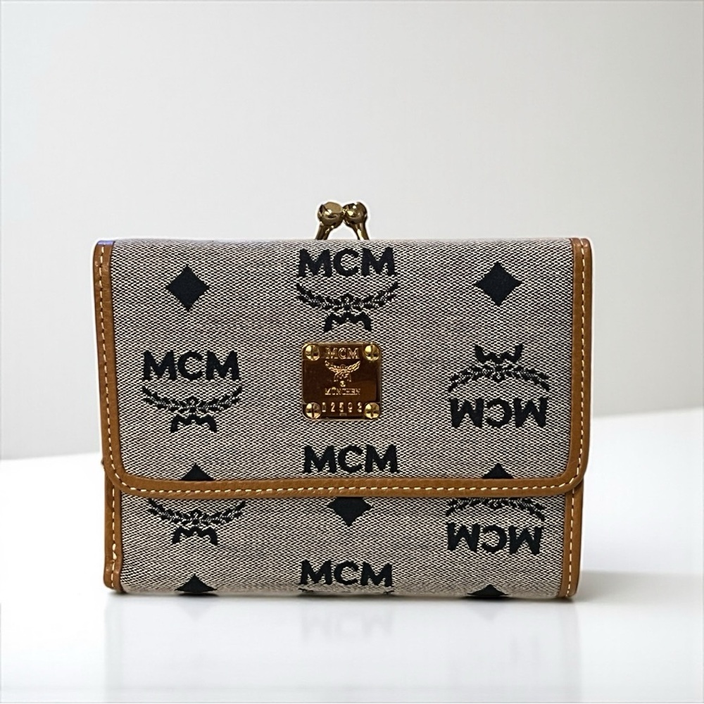Vintage MCM Visetos Logo Canvas Wallet with Cognac Leather Trim